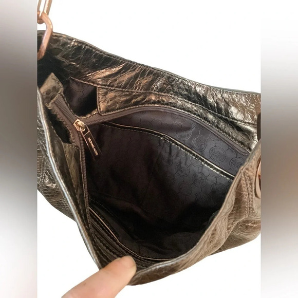 Michael KORS Metallic Gold Reptile Print Bag Purse Certificate of Authenticity - Picture 6 of 10